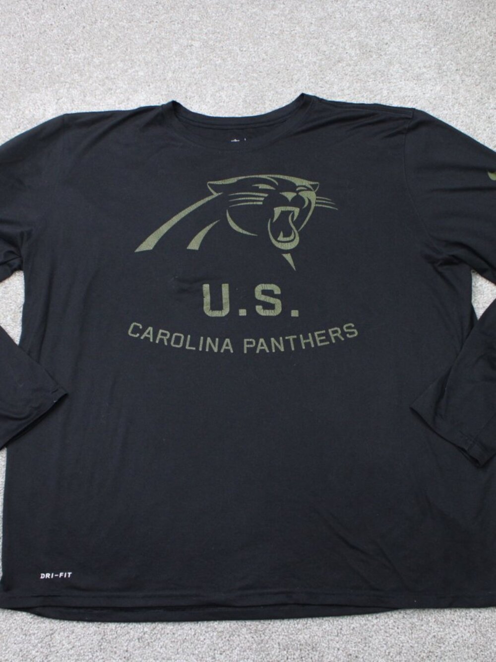 Nike Carolina Panthers Shirt Mens 2XL Black NFL Salute to Service On Field L/S